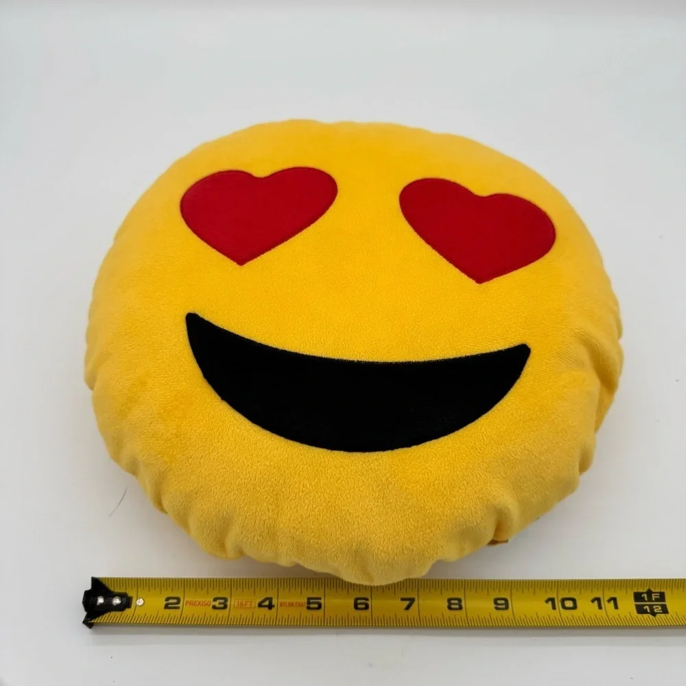 Soft Emoticon Eye Hearts Emoji Yellow Round Pillow Size: 12”
